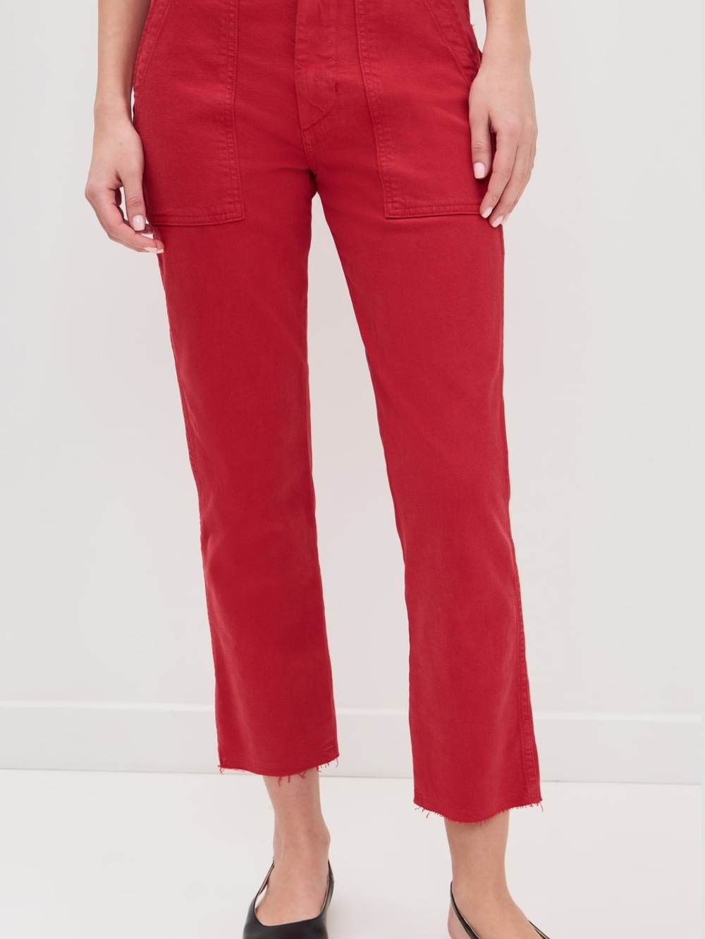 AMO Easy Army Red Cargo Pants with Frayed Hem NWT 23 - Picture 10 of 10